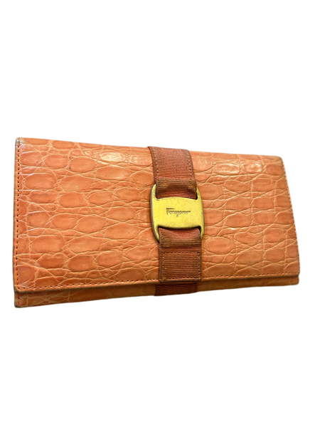 Ferragamo Orange Leather Long Wallet
