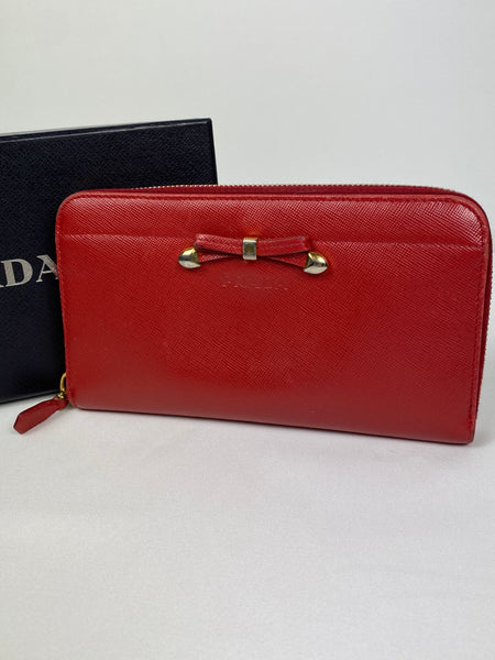 Prada Saffiano Bow Leather Zippy wallet