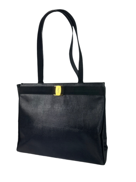 Ferragamo Black Leather Tote Bag
