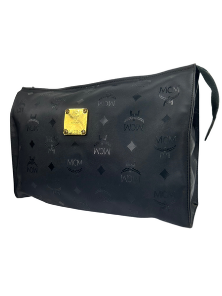 MCM Black Canvas & Leather Clutch Bag