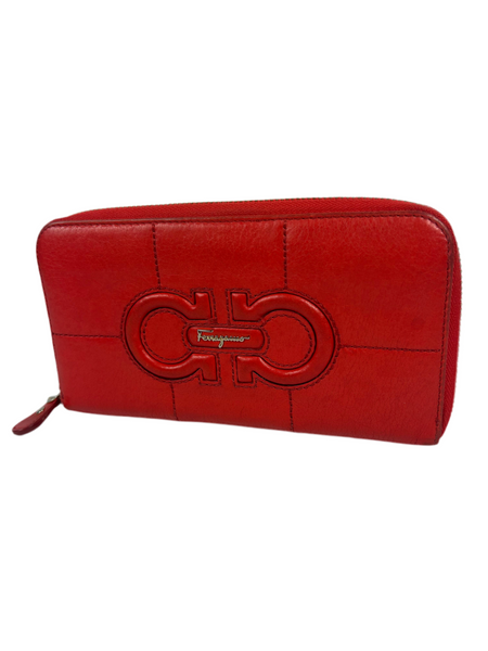 Ferragamo Red Leather Zippy Wallet