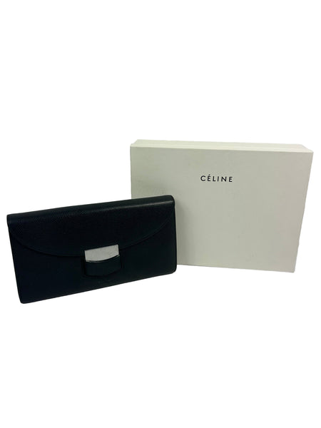 Celine Black Leather Flap Wallet
