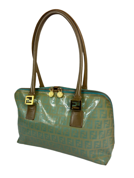 Fendi FF Zucca Aqua Leather Shoulder Bag