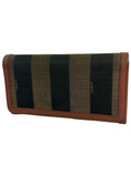 Fendi Olive Striped Leather Long Wallet