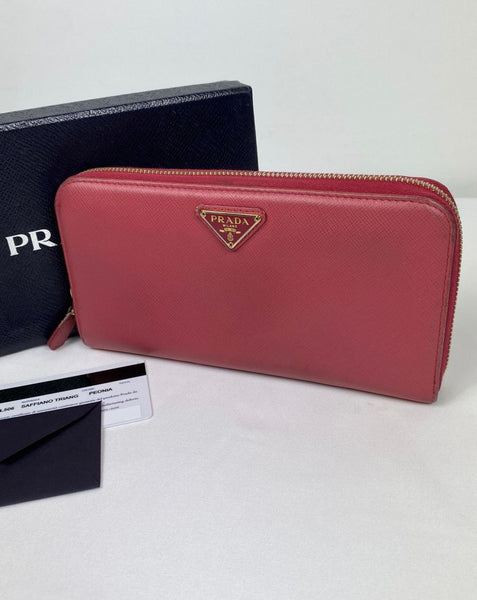 Prada Tessuto Triang Leather Zippy Wallet