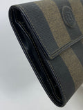 Fendi FF Striped Olive Trifold Wallet