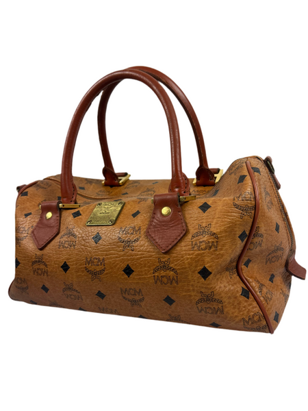 MCM Cognac Leather Boston Bag