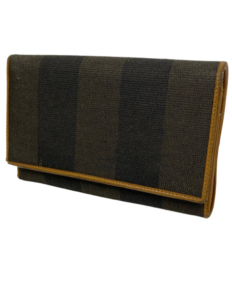 Fendi Striped Pecan Leather Wallet