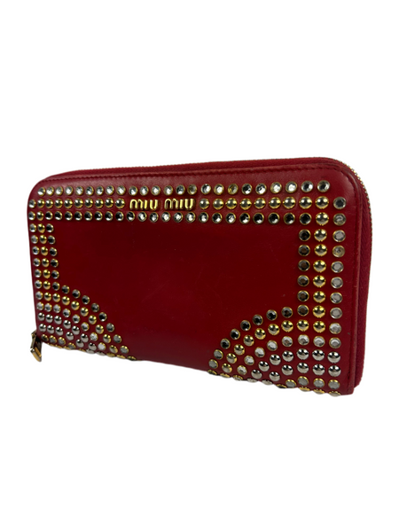 Miu Miu Studded Leather Zippy Wallet