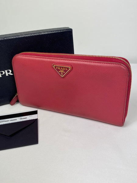 Prada Saffiano Triang Leather Zippy Wallet