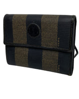 Fendi FF Striped Olive Trifold Wallet